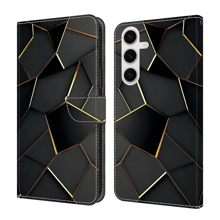 For Samsung Galaxy S26 5G Crystal-Like Painted Vegan Leather Phone Case(Black Gold Geometric)