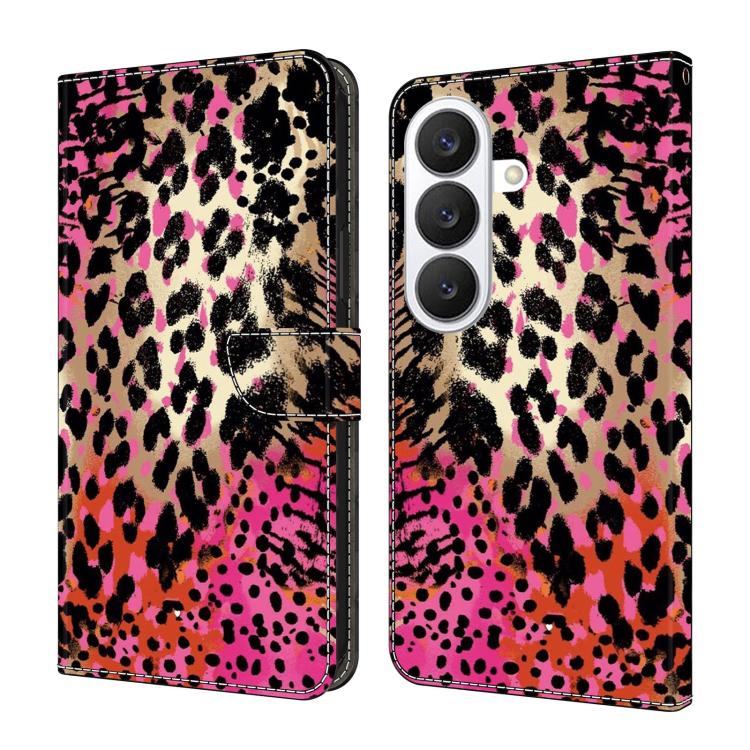 For Samsung Galaxy S26 5G Crystal-Like Painted Vegan Leather Phone Case(Black Red Leopard)