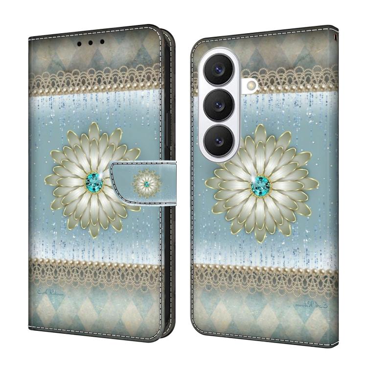 For Samsung Galaxy S26 5G Crystal-Like Painted Vegan Leather Phone Case(Blue Diamond Flower)