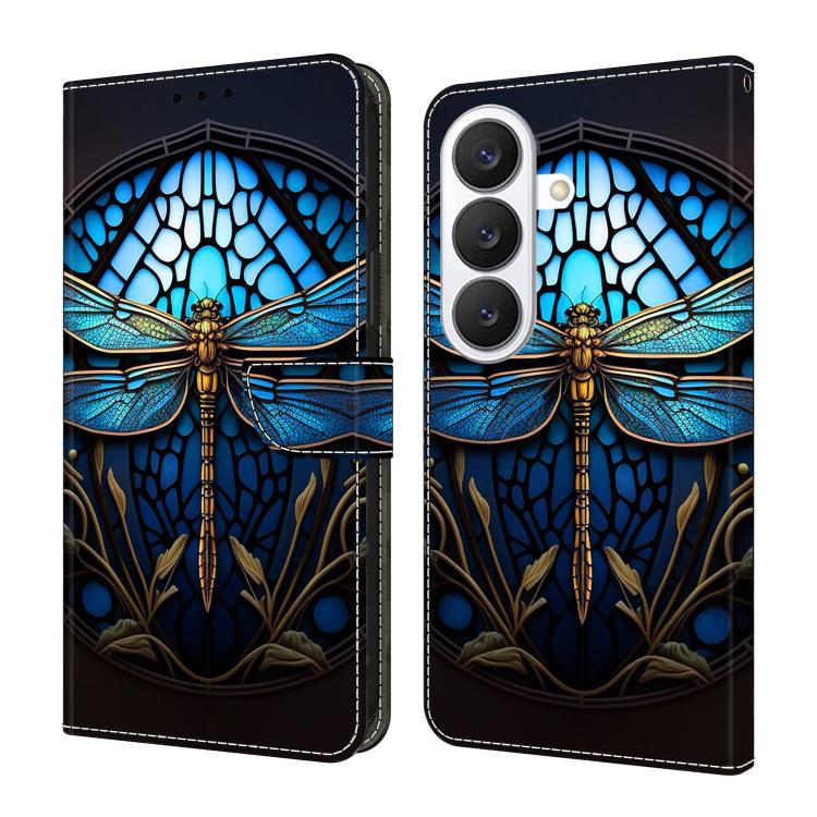 For Samsung Galaxy S26 5G Crystal-Like Painted Vegan Leather Phone Case(Blue Dragonfly)