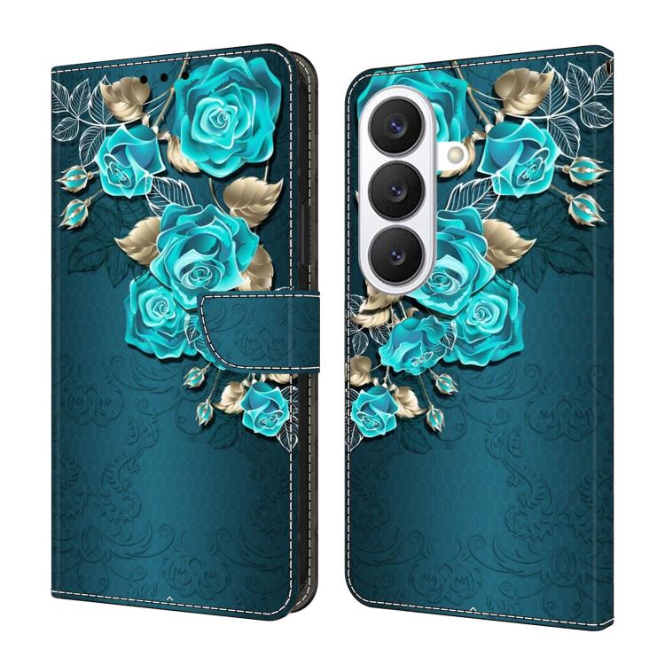 For Samsung Galaxy S26 5G Crystal-Like Painted Vegan Leather Phone Case(Blue Rose)