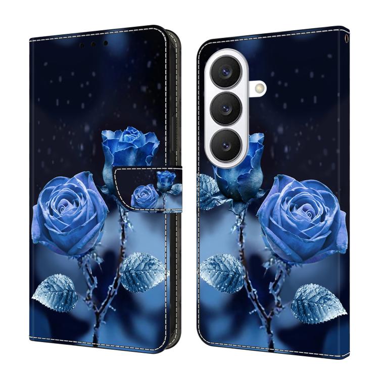 For Samsung Galaxy S26 5G Crystal-Like Painted Vegan Leather Phone Case(Blue Rose)