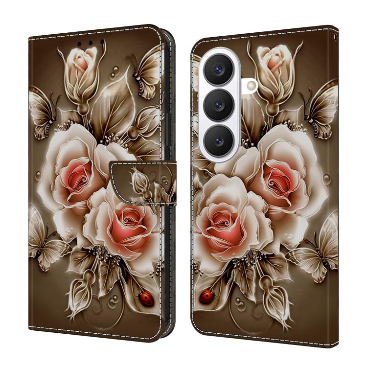 For Samsung Galaxy S26 5G Crystal-Like Painted Vegan Leather Phone Case(Brown Rose)