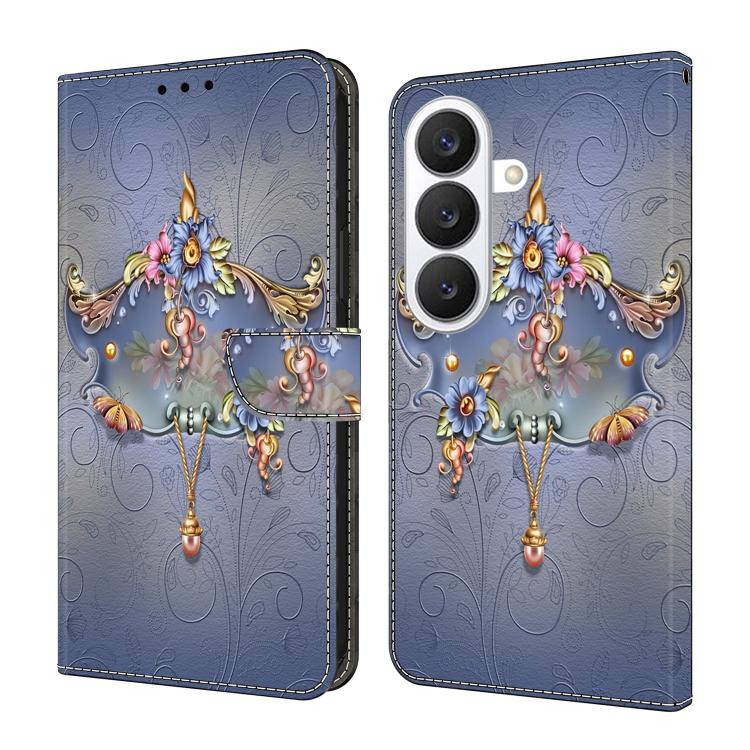 For Samsung Galaxy S26 5G Crystal-Like Painted Vegan Leather Phone Case(Carved Flowers)
