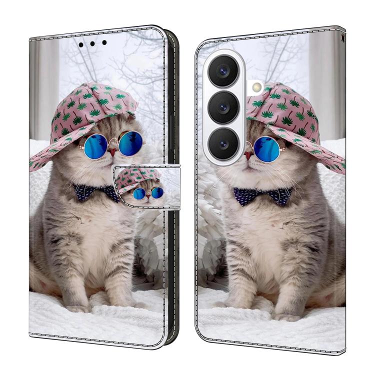 For Samsung Galaxy S26 5G Crystal-Like Painted Vegan Leather Phone Case(Cat)