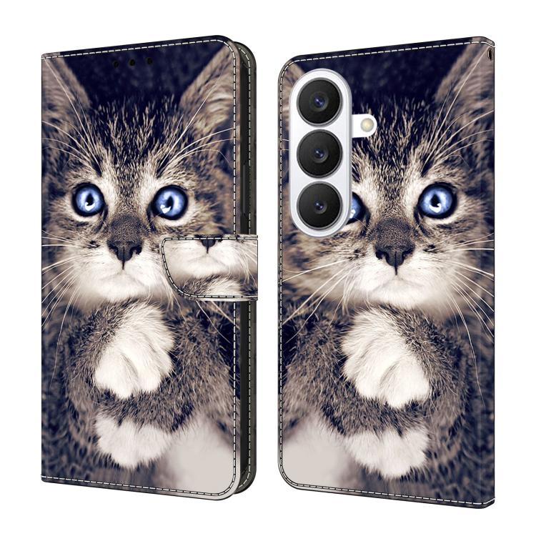 For Samsung Galaxy S26 5G Crystal-Like Painted Vegan Leather Phone Case(Cat with Folded Paws)