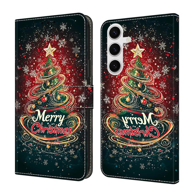 For Samsung Galaxy S26 5G Crystal-Like Painted Vegan Leather Phone Case(Christmas Tree)