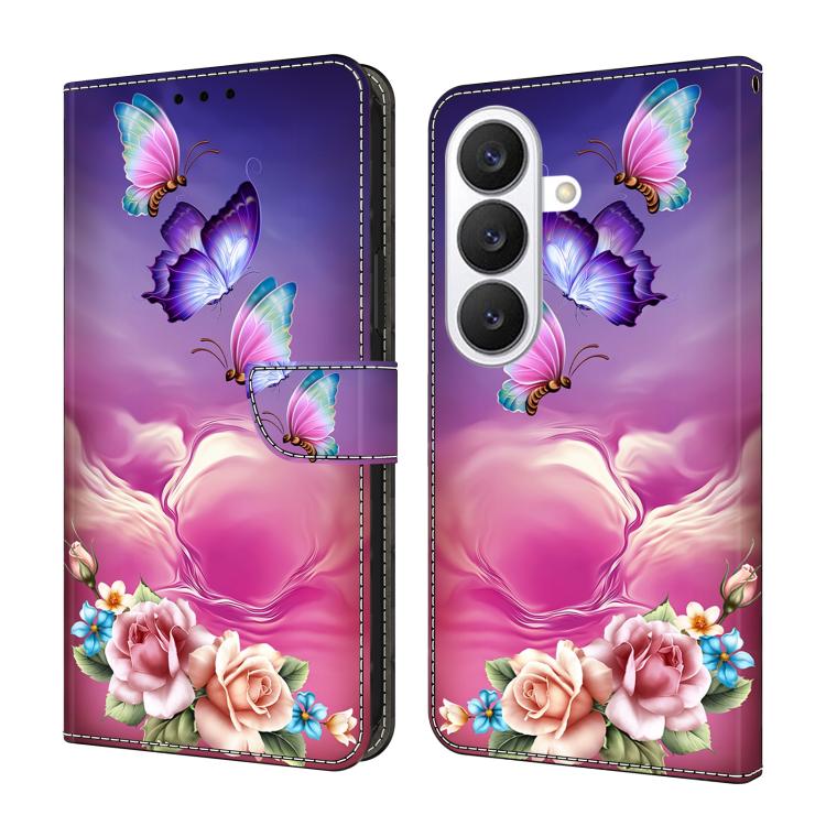 For Samsung Galaxy S26 5G Crystal-Like Painted Vegan Leather Phone Case(Flower Butterfly)