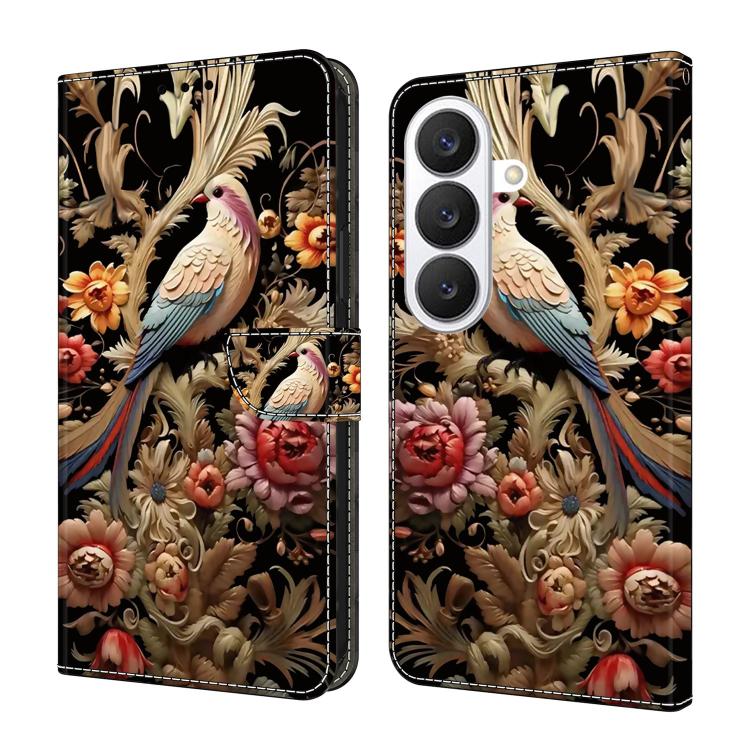 For Samsung Galaxy S26 5G Crystal-Like Painted Vegan Leather Phone Case(Flowers Bird)