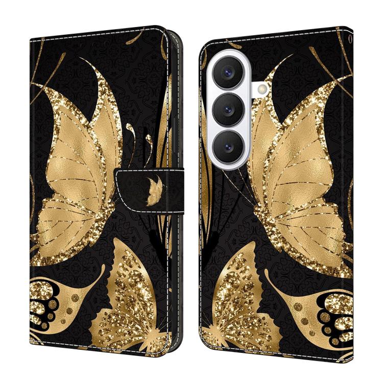 For Samsung Galaxy S26 5G Crystal-Like Painted Vegan Leather Phone Case(Golden Butterfly)