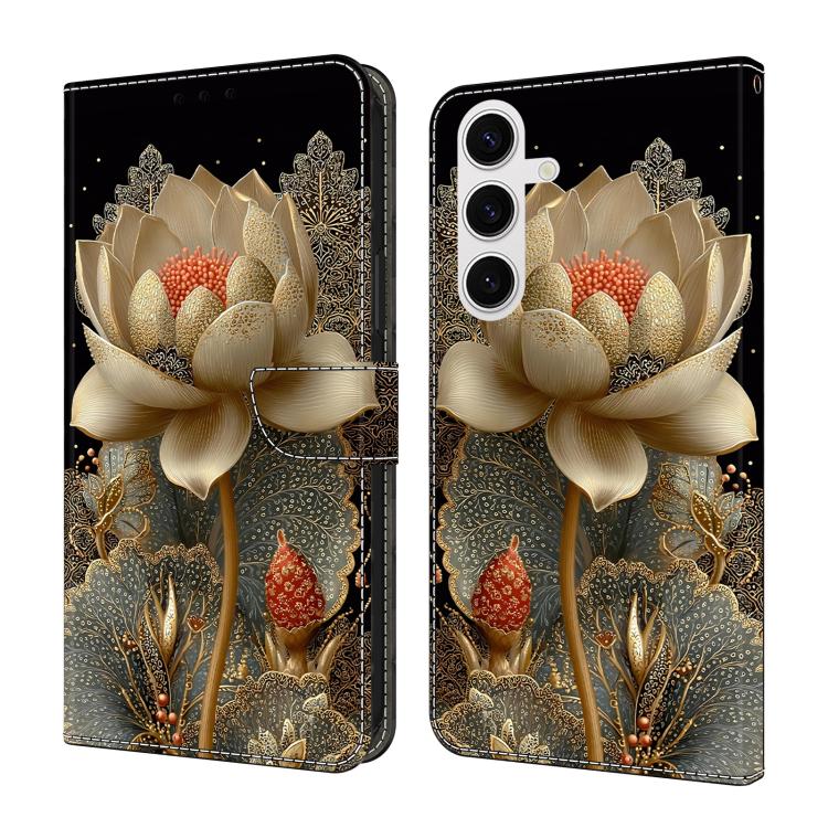 For Samsung Galaxy S26 5G Crystal-Like Painted Vegan Leather Phone Case(Golden Lotus)