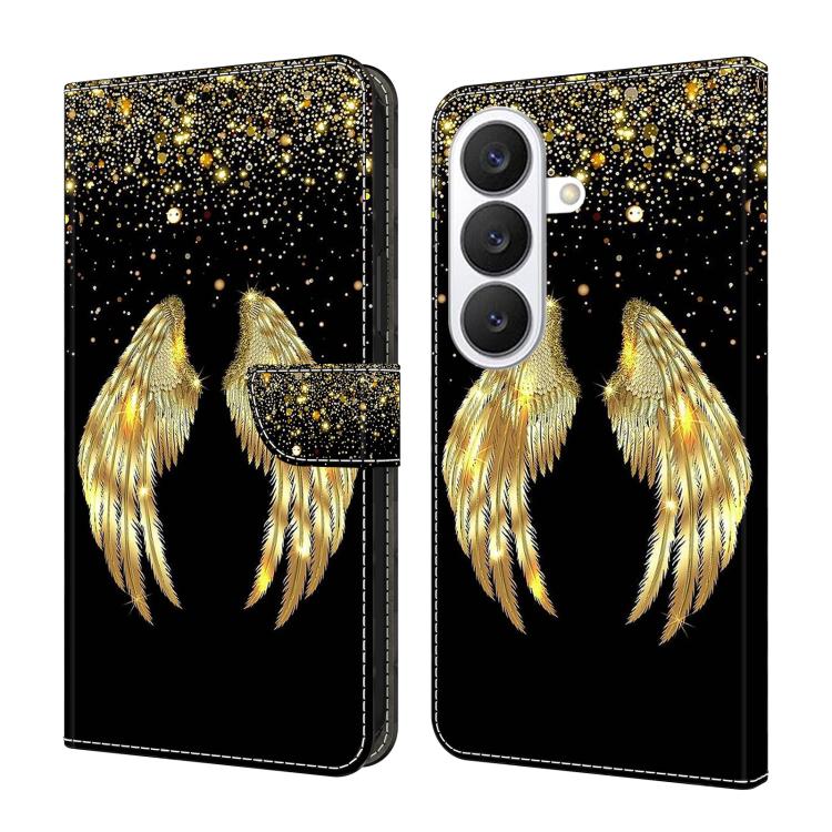 For Samsung Galaxy S26 5G Crystal-Like Painted Vegan Leather Phone Case(Golden Wings)