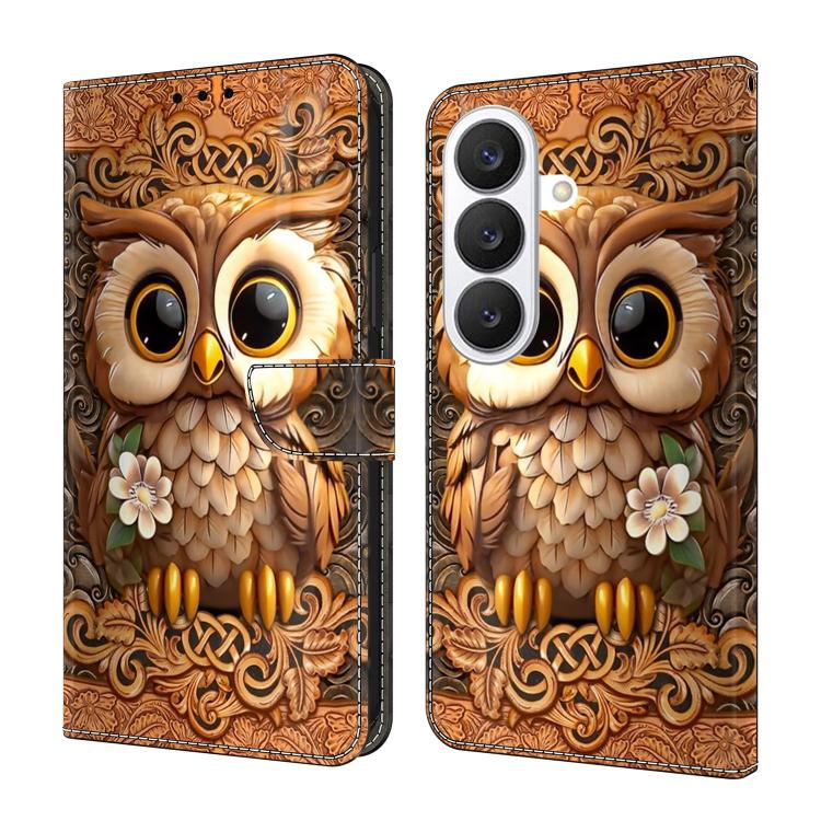 For Samsung Galaxy S26 5G Crystal-Like Painted Vegan Leather Phone Case(Owl)