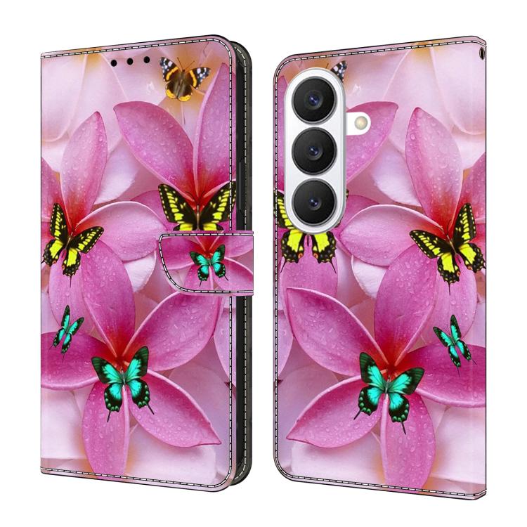 For Samsung Galaxy S26 5G Crystal-Like Painted Vegan Leather Phone Case(Pink Butterfly)