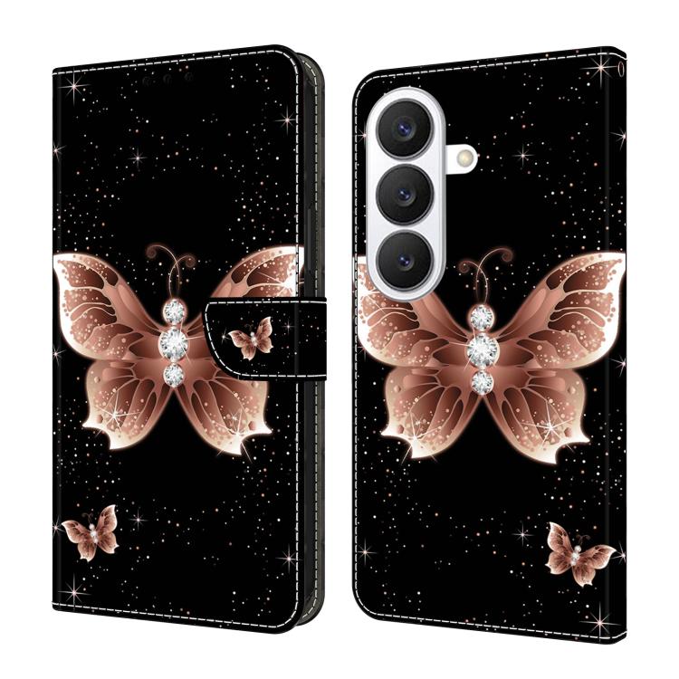 For Samsung Galaxy S26 5G Crystal-Like Painted Vegan Leather Phone Case(Pink Diamond Butterfly)