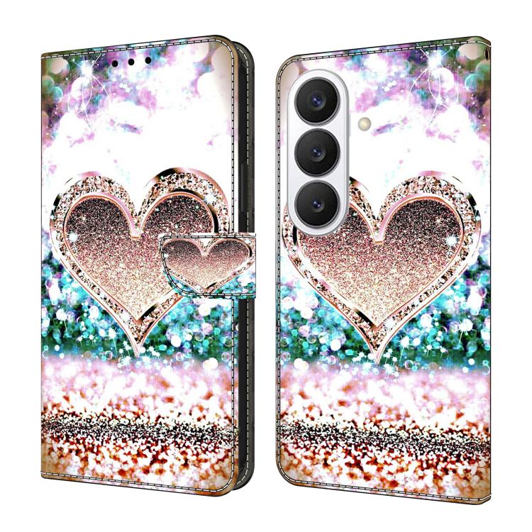 For Samsung Galaxy S26 5G Crystal-Like Painted Vegan Leather Phone Case(Pink Diamond Heart Peach)