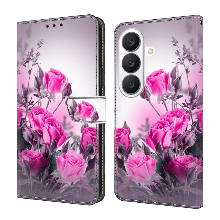 For Samsung Galaxy S26 5G Crystal-Like Painted Vegan Leather Phone Case(Purple Flower)