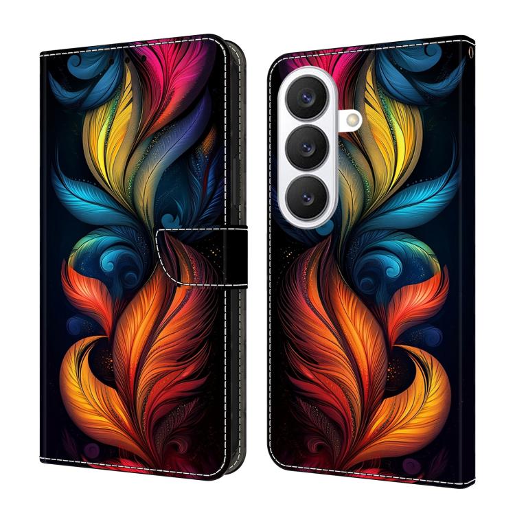 For Samsung Galaxy S26 5G Crystal-Like Painted Vegan Leather Phone Case(Rainbow Plume)