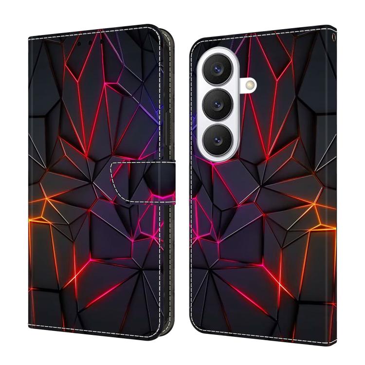 For Samsung Galaxy S26 5G Crystal-Like Painted Vegan Leather Phone Case(Red Cracks)
