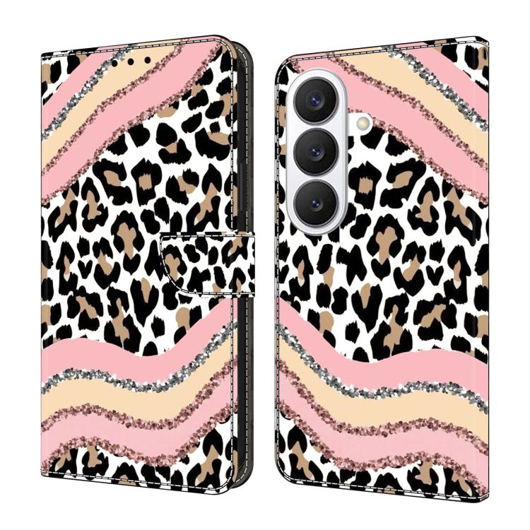 For Samsung Galaxy S26 5G Crystal-Like Painted Vegan Leather Phone Case(Stripes and Leopard)