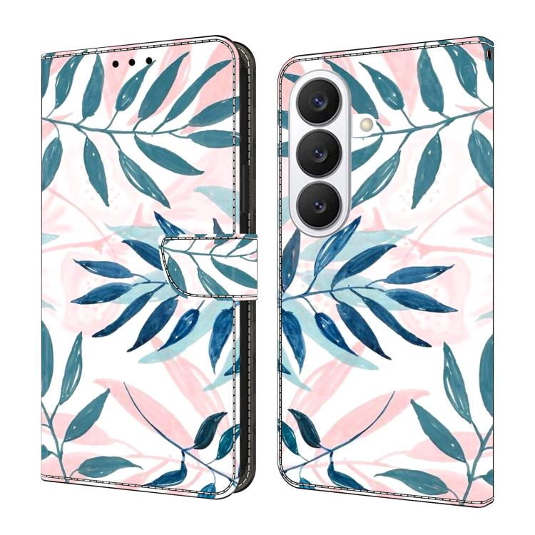 For Samsung Galaxy S26 5G Crystal-Like Painted Vegan Leather Phone Case(Watercolor Leaves)