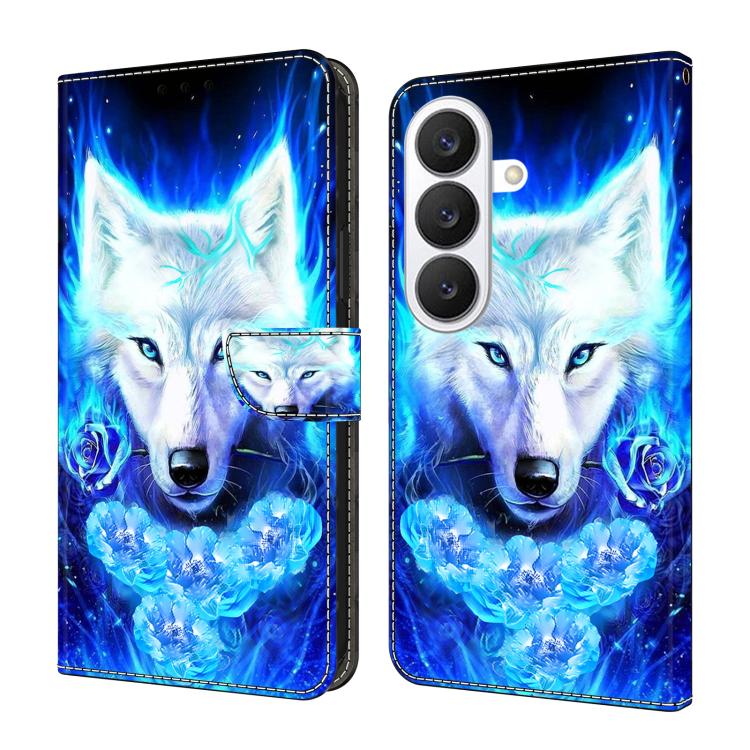 For Samsung Galaxy S26 5G Crystal-Like Painted Vegan Leather Phone Case(White-furred Wolf)