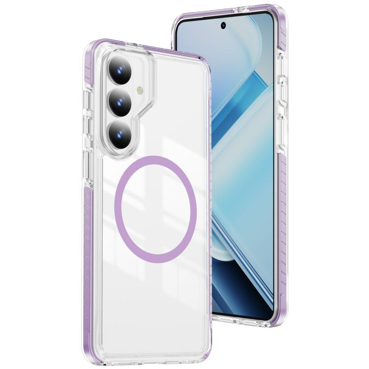 For Samsung Galaxy S26 5G Crystal Shield Clear Magnetic Acrylic Hybrid TPU Phone Case(Purple)