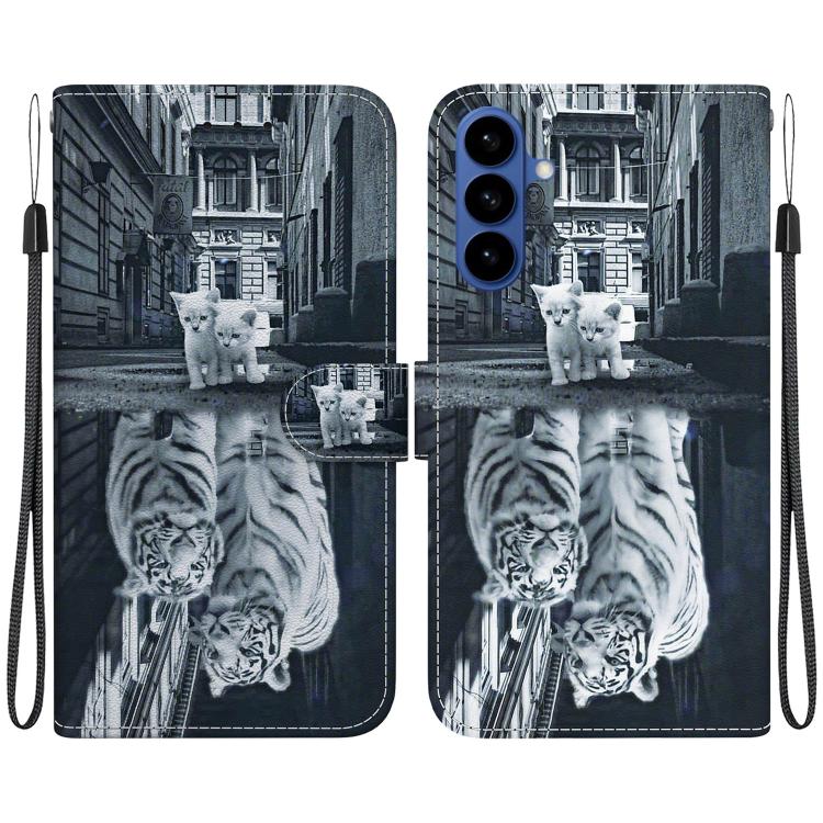 For Samsung Galaxy S26 5G Crystal Texture Colored Drawing Leather Phone Case(Cat Tiger Reflection)