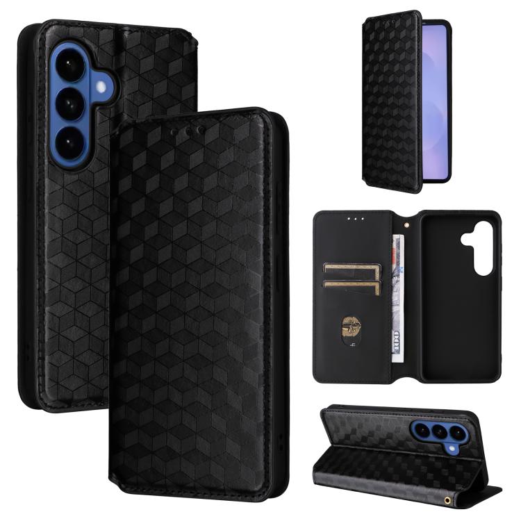 For Samsung Galaxy S26 5G Cubic Grid Texture Flip Leather Phone Case(Black)