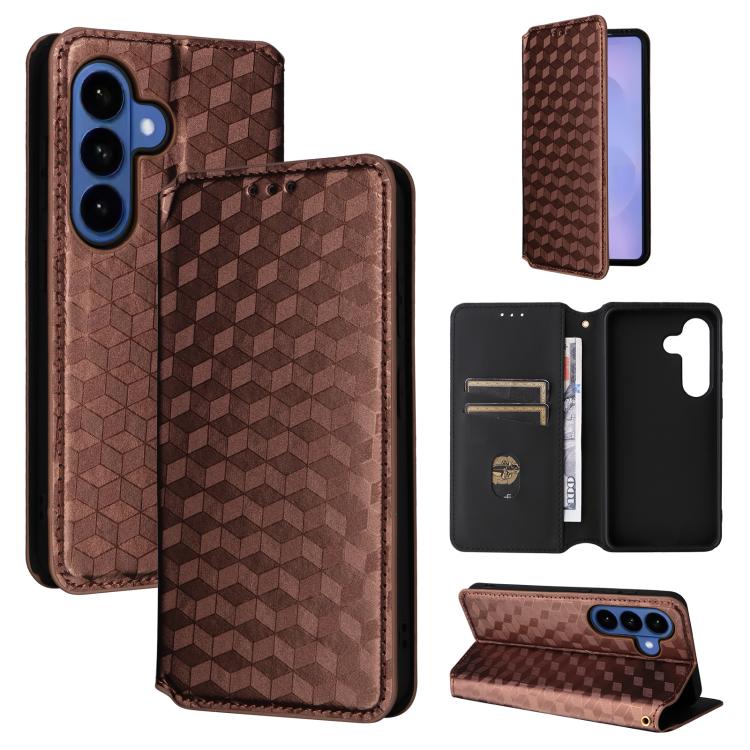 For Samsung Galaxy S26 5G Cubic Grid Texture Flip Leather Phone Case(Brown)