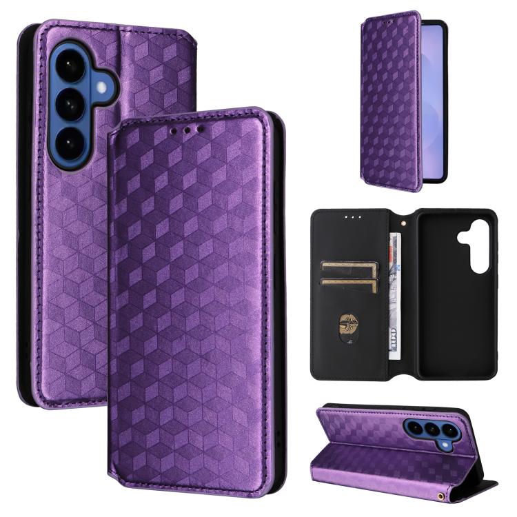 For Samsung Galaxy S26 5G Cubic Grid Texture Flip Leather Phone Case(Purple)
