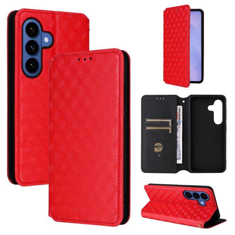 For Samsung Galaxy S26 5G Cubic Grid Texture Flip Leather Phone Case(Red)