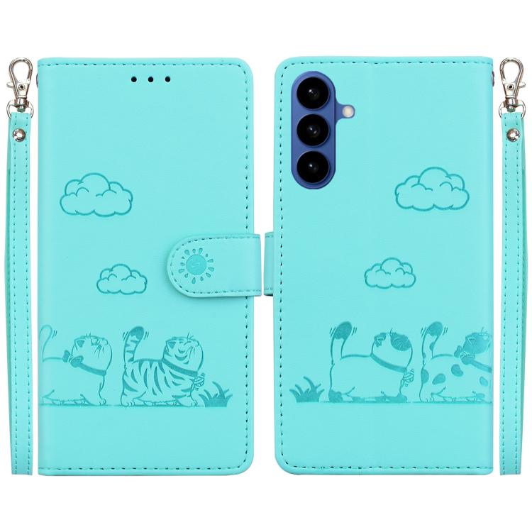 For Samsung Galaxy S26 5G Cute Cats RFID Leather Phone Case(Green)