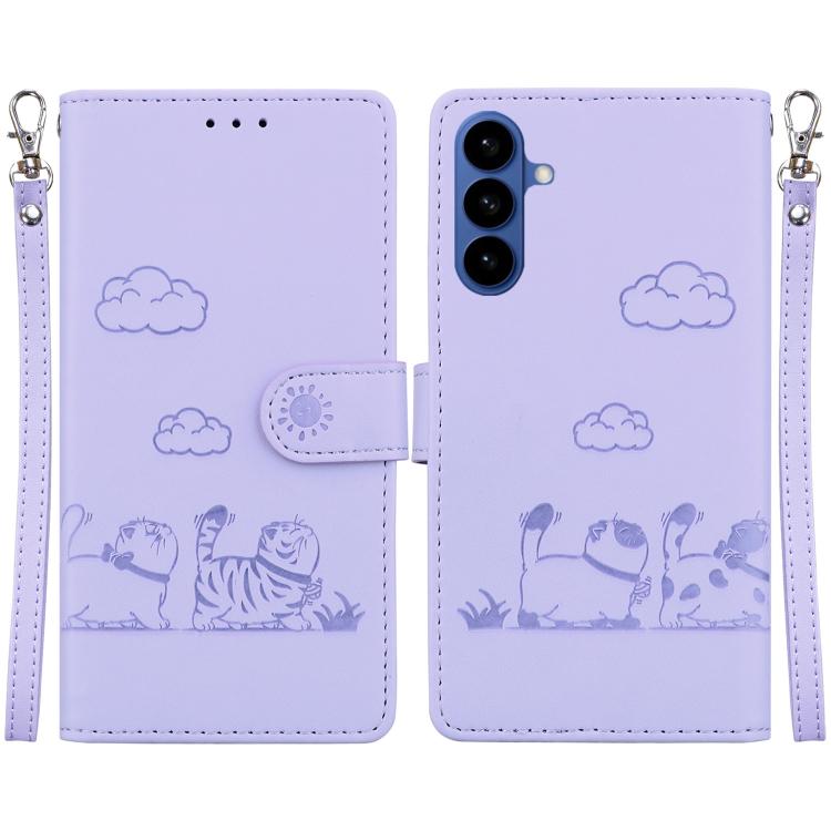 For Samsung Galaxy S26 5G Cute Cats RFID Leather Phone Case(Purple)