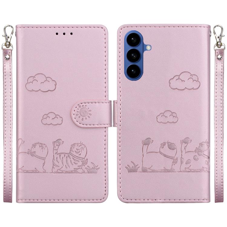 For Samsung Galaxy S26 5G Cute Cats RFID Leather Phone Case(Rose Gold)