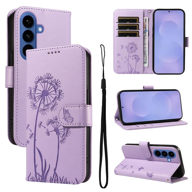 For Samsung Galaxy S26 5G Dandelion Embossed Pattern Flip Leather Phone Case(Purple)