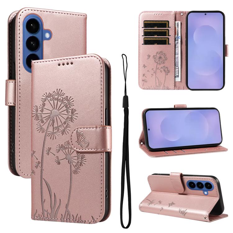 For Samsung Galaxy S26 5G Dandelion Embossed Pattern Flip Leather Phone Case(Rose Gold)