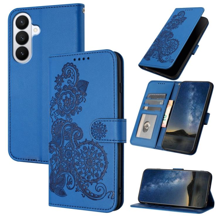 For Samsung Galaxy S26 5G Datura Flower Embossed Flip Leather Phone Case(Blue)