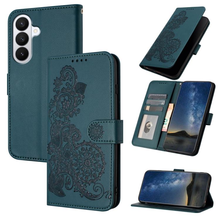 For Samsung Galaxy S26 5G Datura Flower Embossed Flip Leather Phone Case(Dark Green)