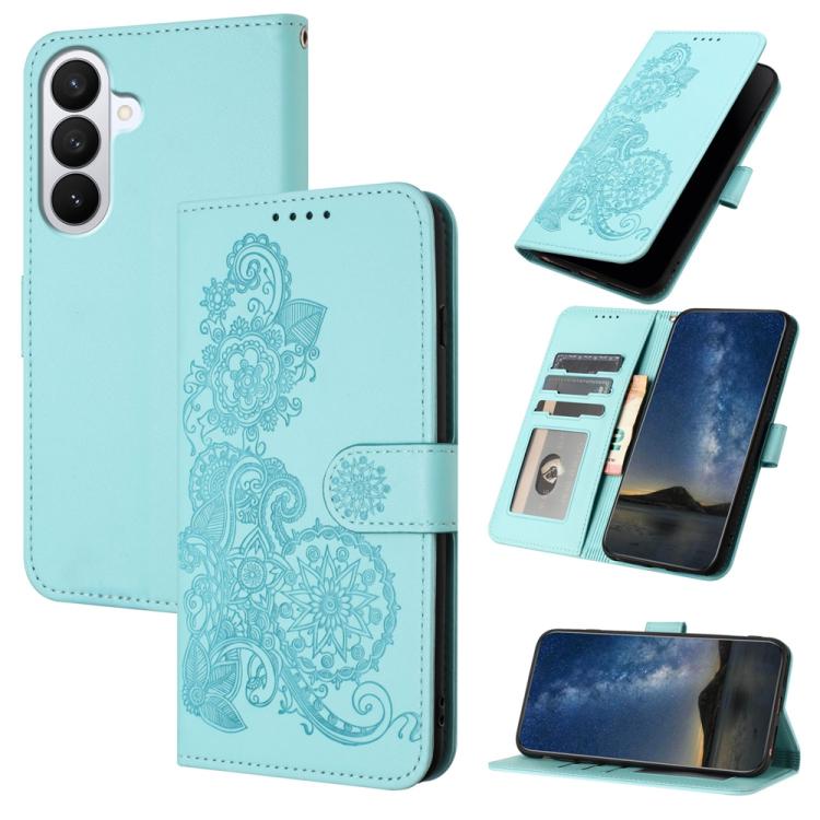 For Samsung Galaxy S26 5G Datura Flower Embossed Flip Leather Phone Case(Light Blue)