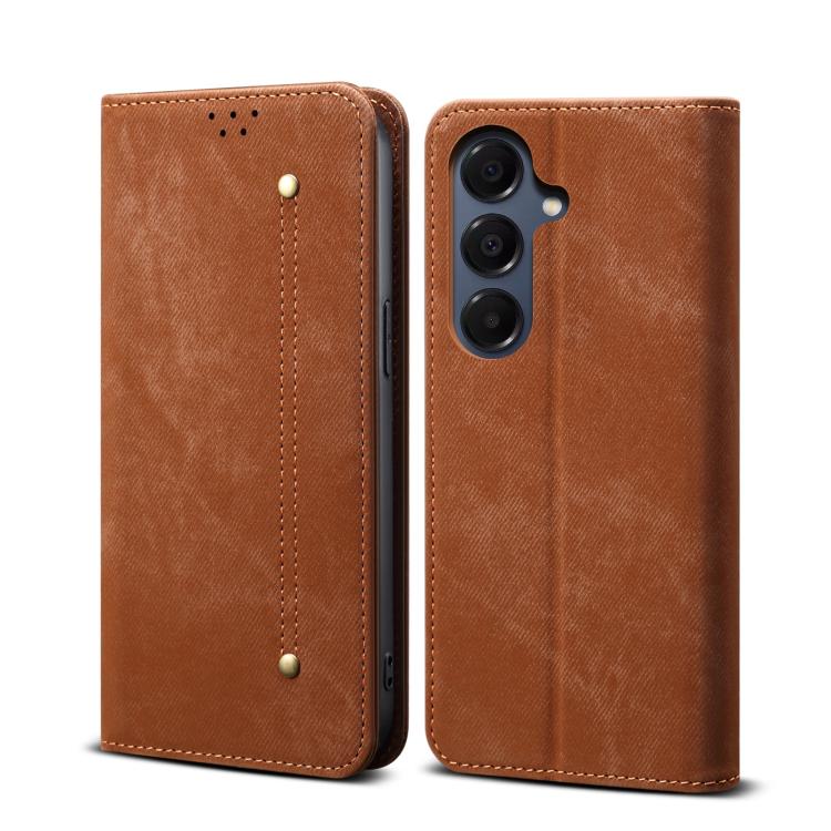 For Samsung Galaxy S26 5G Denim Texture Casual Style Horizontal Flip Leather Case(Brown)