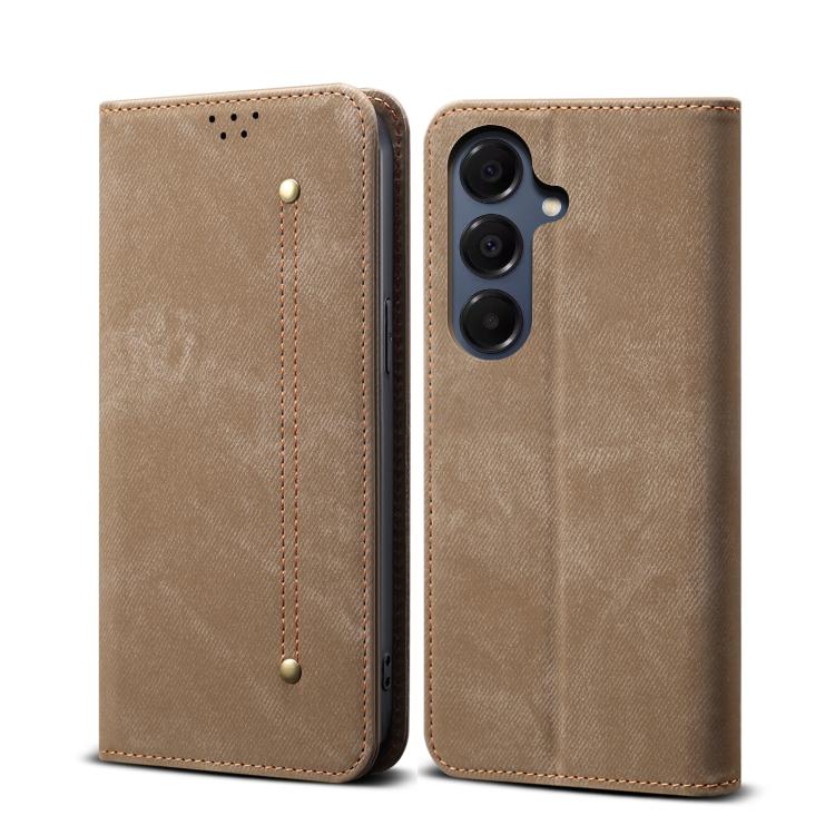For Samsung Galaxy S26 5G Denim Texture Casual Style Horizontal Flip Leather Case(Khaki)