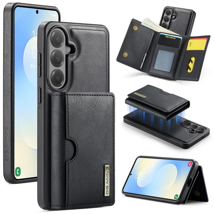For Samsung Galaxy S26 5G DG.MING M6 Series RFID Tri-fold Card Bag Removable Leather Phone Case(Black)