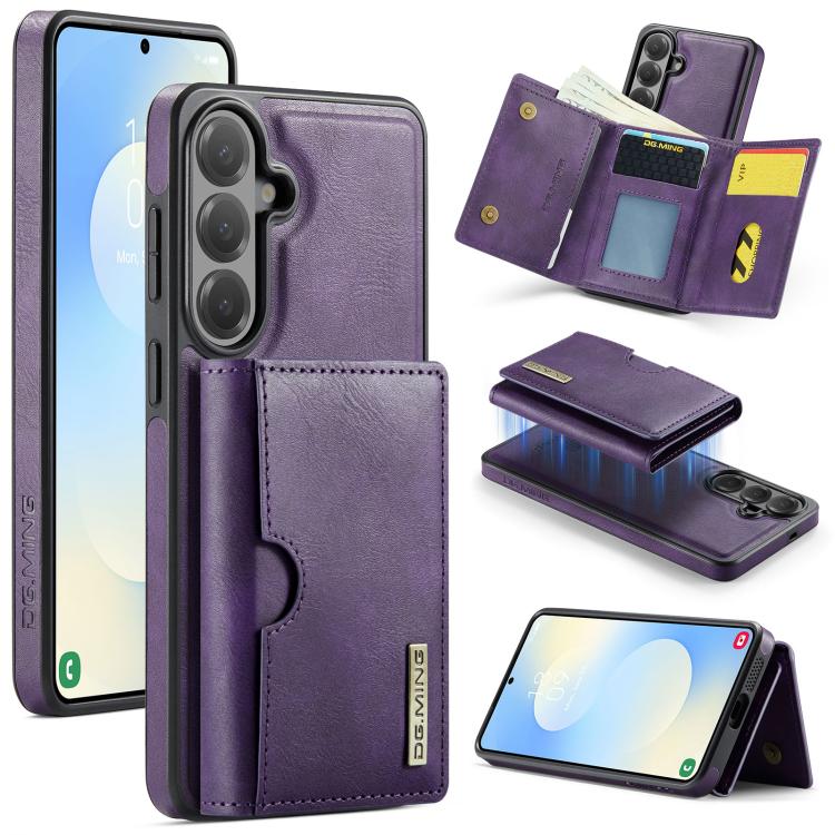 For Samsung Galaxy S26 5G DG.MING M6 Series RFID Tri-fold Card Bag Removable Leather Phone Case(Purple)