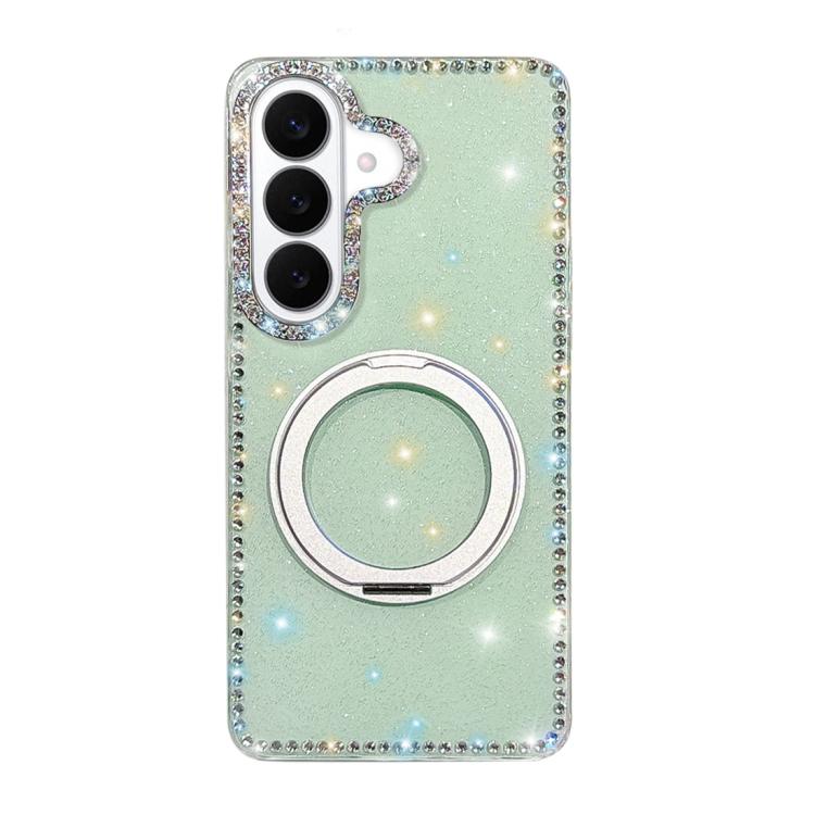 For Samsung Galaxy S26 5G Diamond IMD 360 Rotation Magnetic Metal Holder Phone Case(Glitter Light Green)