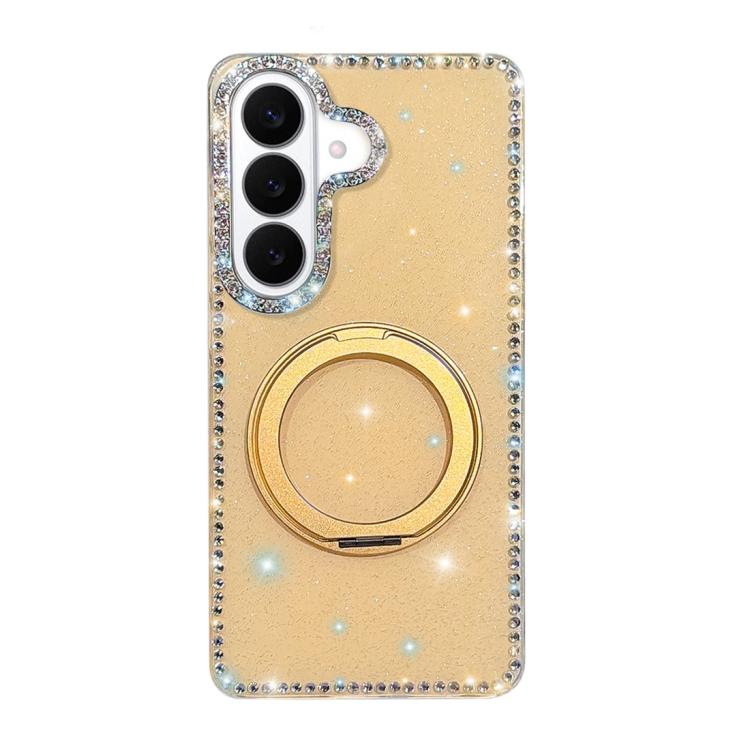 For Samsung Galaxy S26 5G Diamond IMD 360 Rotation Magnetic Metal Holder Phone Case(Glitter Light Yellow)