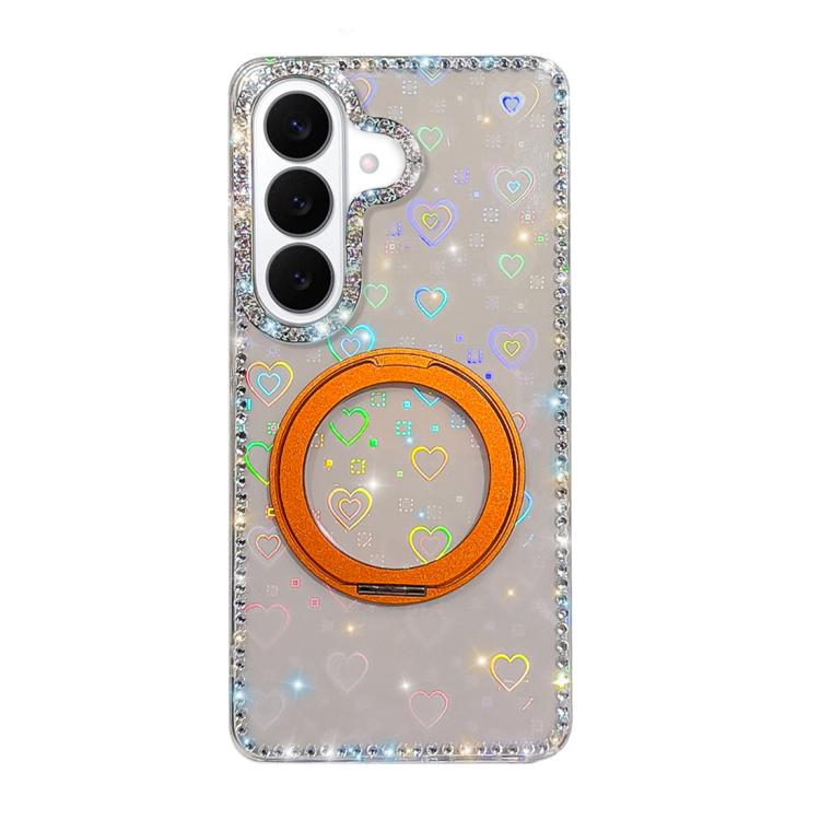 For Samsung Galaxy S26 5G Diamond IMD 360 Rotation Magnetic Metal Holder Phone Case(Love Transparent)