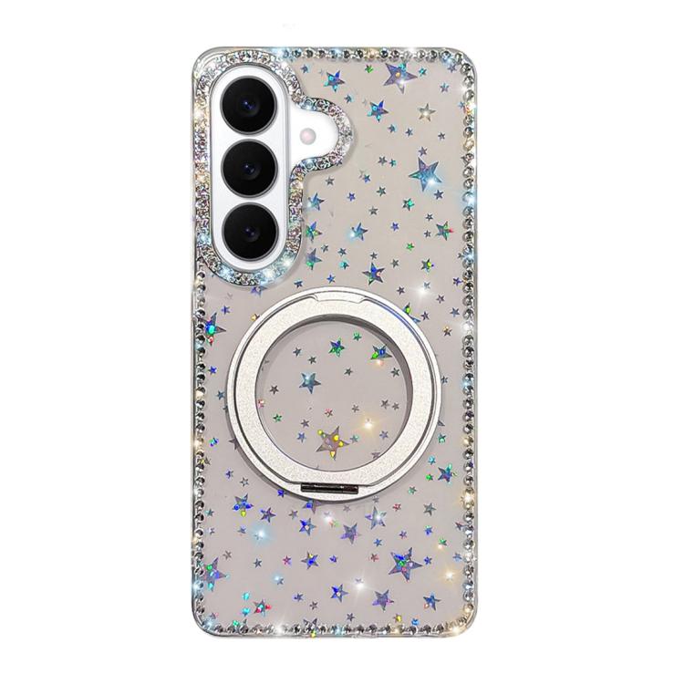 For Samsung Galaxy S26 5G Diamond IMD 360 Rotation Magnetic Metal Holder Phone Case(Stars Transparent)