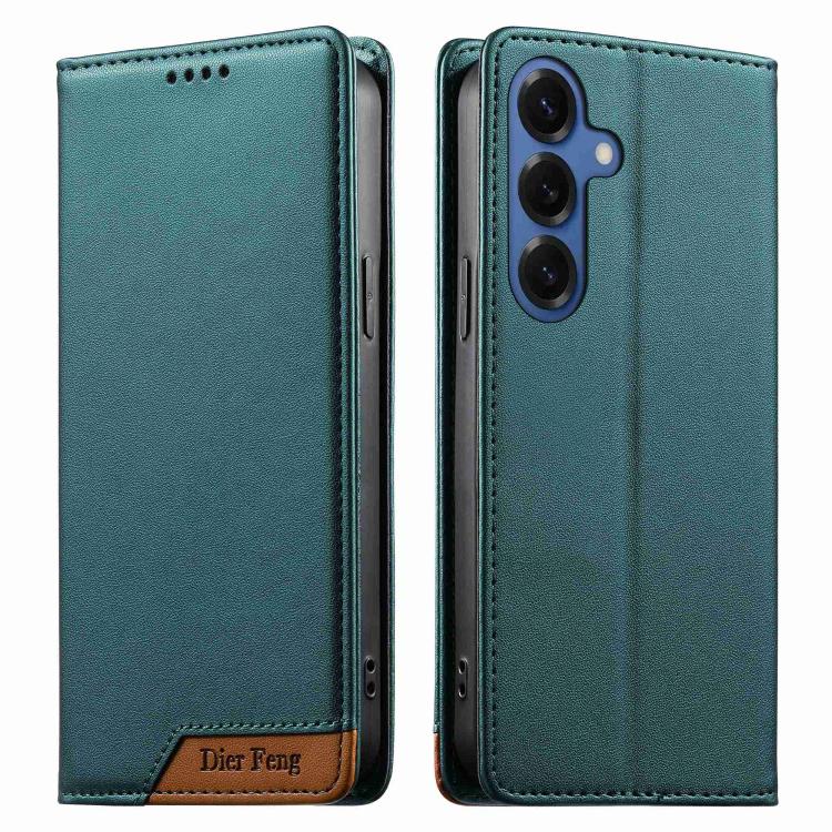 For Samsung Galaxy S26 5G Dierfeng Splicing Strong Magnetic RFID Vegan Leather Phone Case(Green)