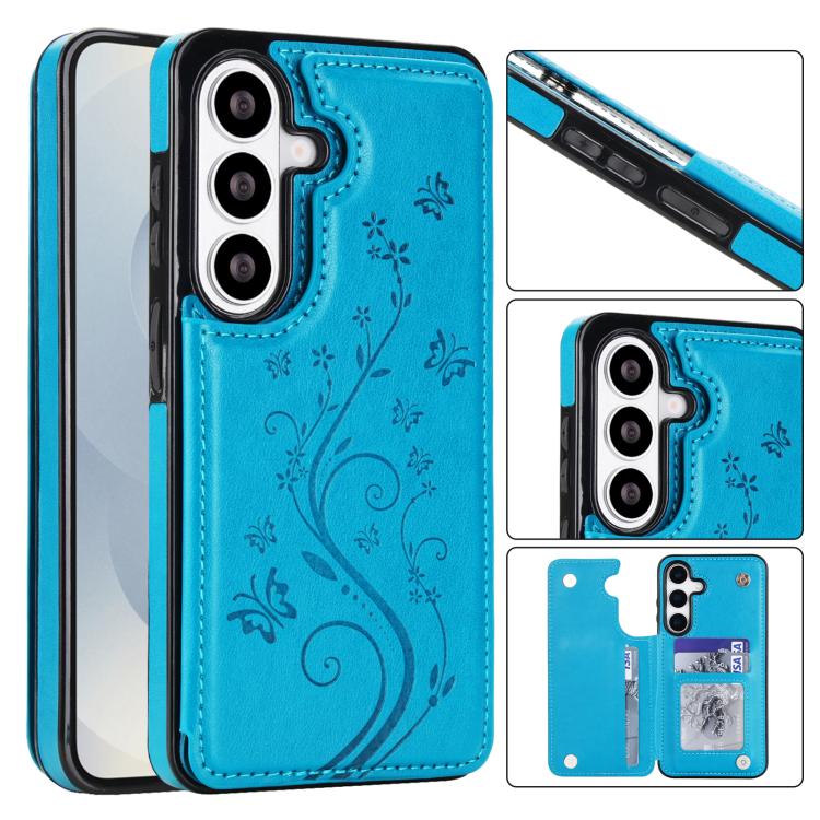 For Samsung Galaxy S26 5G Double Buckle Butterfly Embossing PU Phone Case(Blue)